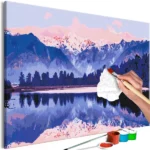 Handgeschilderd schilderij van blauw en roze meer