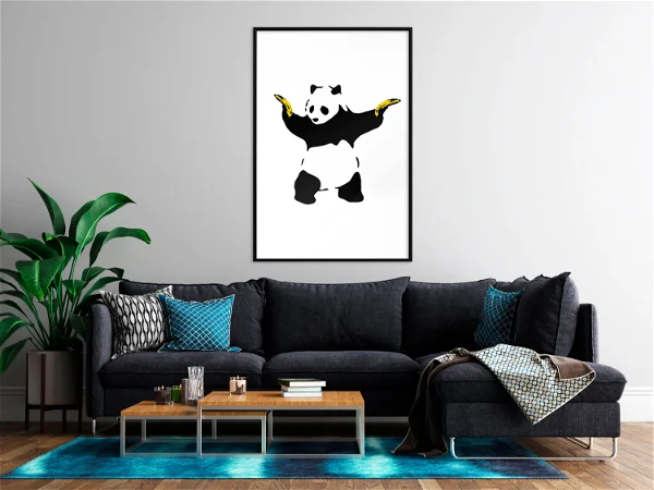 An image of a portrait Poster Panda with Guns in black and white