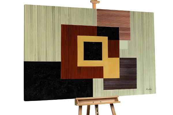 XXL Oil paintings Wooden Cubism in a wood stand