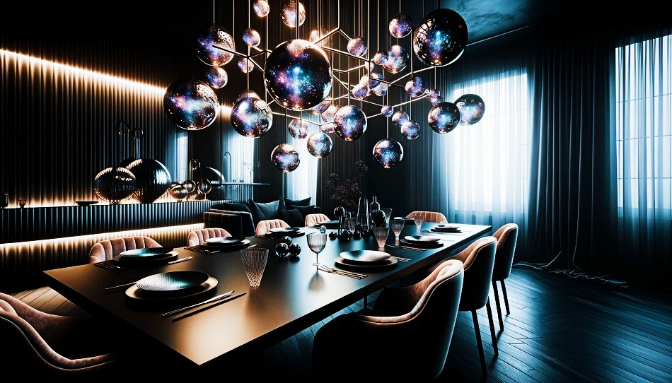 griezelig modern zwart ontwerp eetkamer