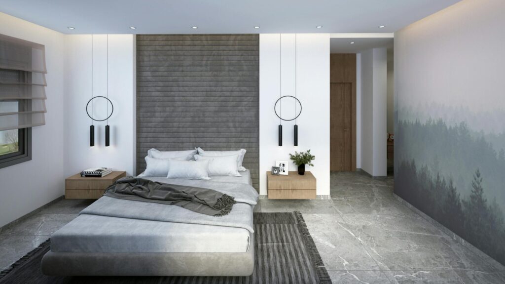 Slaapkamer met behang