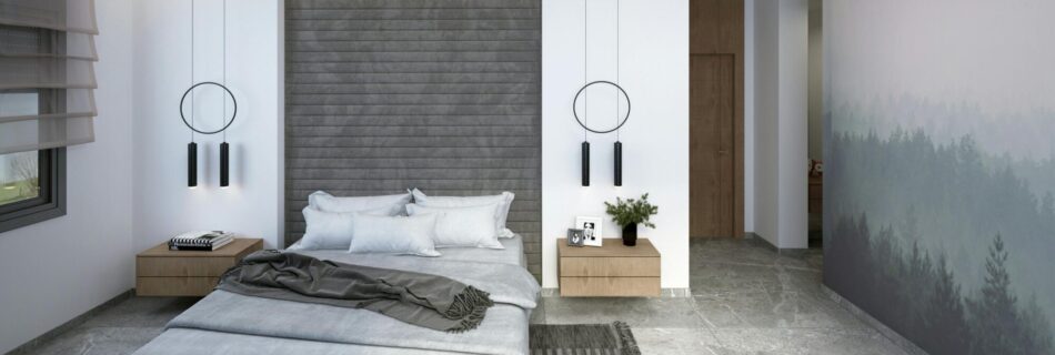 Slaapkamer met behang