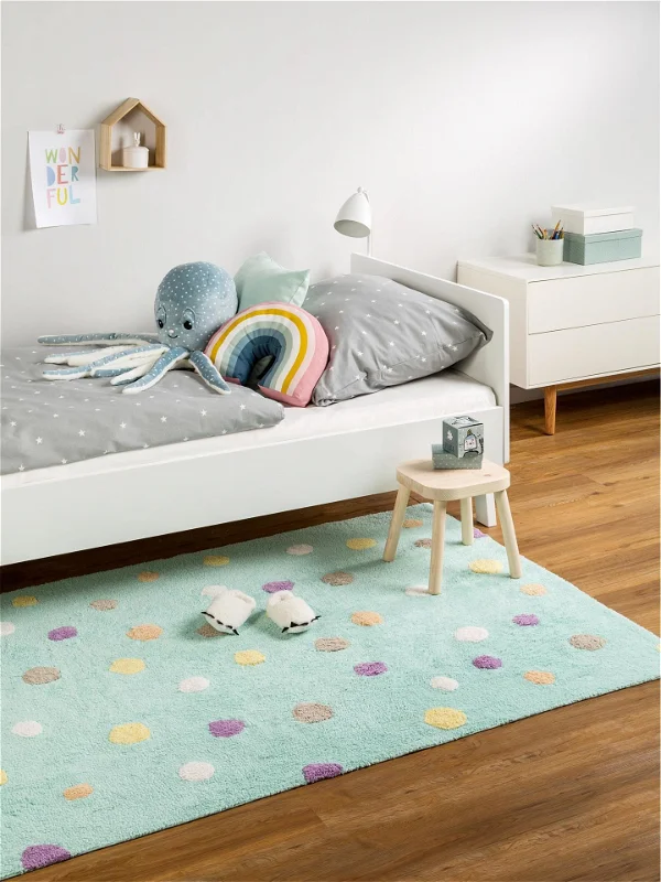 Design Afwasbaar Kindertapijt Bambini Turquoise I Afbeelding