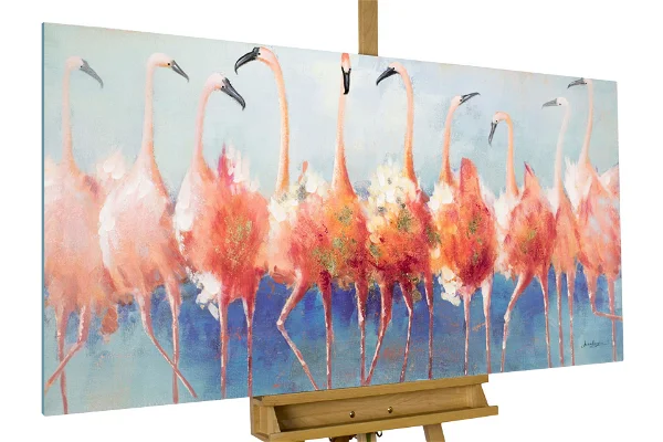 Handgeschilderd schilderij 'Tango Twist of Flamingoes'
