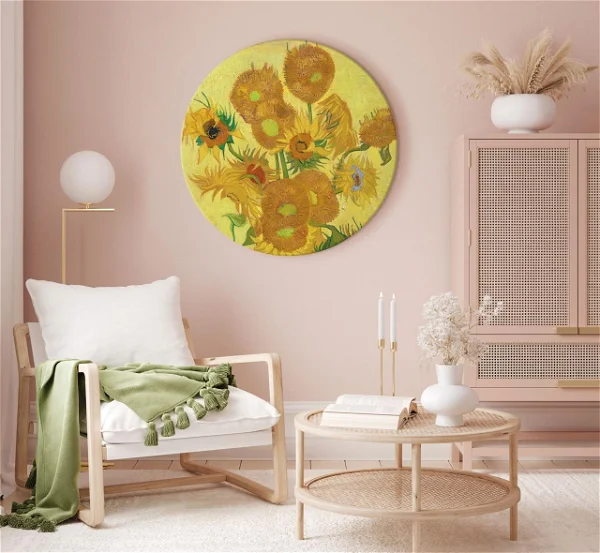 Ronde schilderijen 'Zonnebloemen van Gogh
