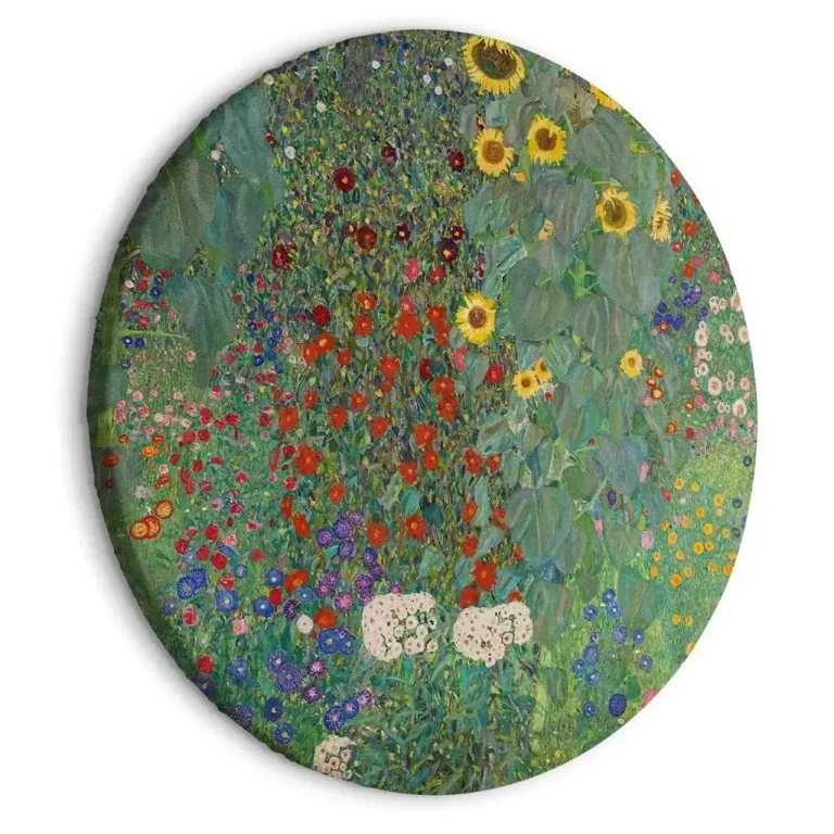 Rond schilderij 'Klimt's Sunflowers'
