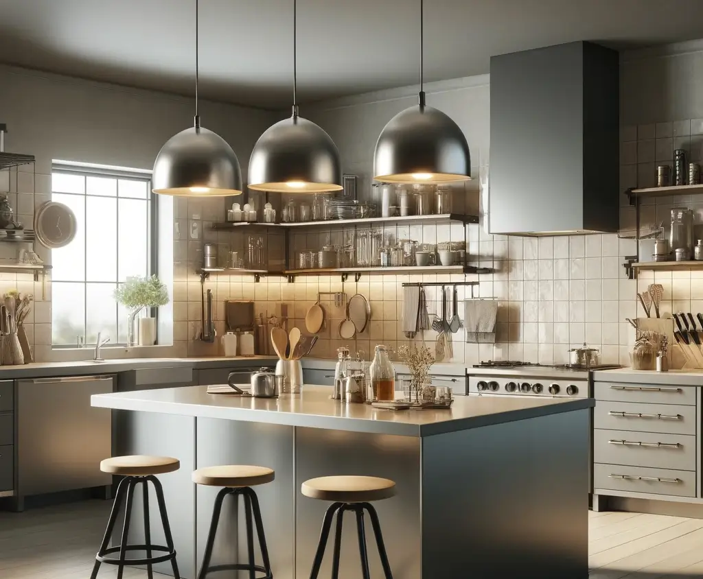 Industrial style kitchen with metal and modern accessories feat image