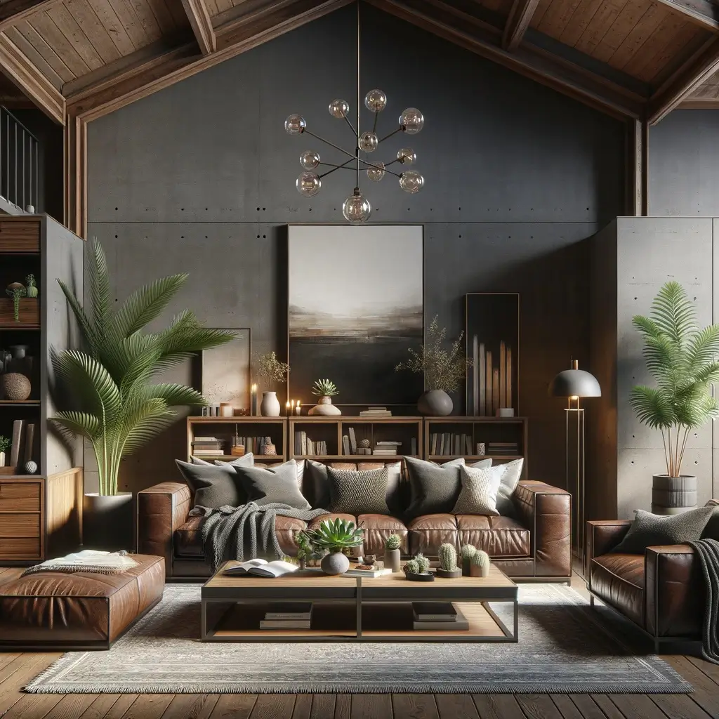 woonkamer met diepe kleurenschema's en stoffen met textuur