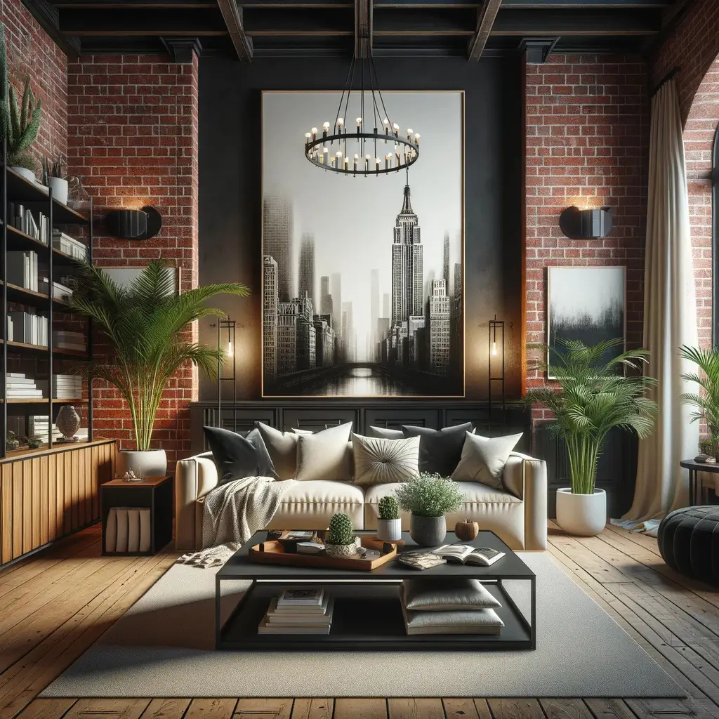 woonkamer met grote meubels en hoge boekenplank