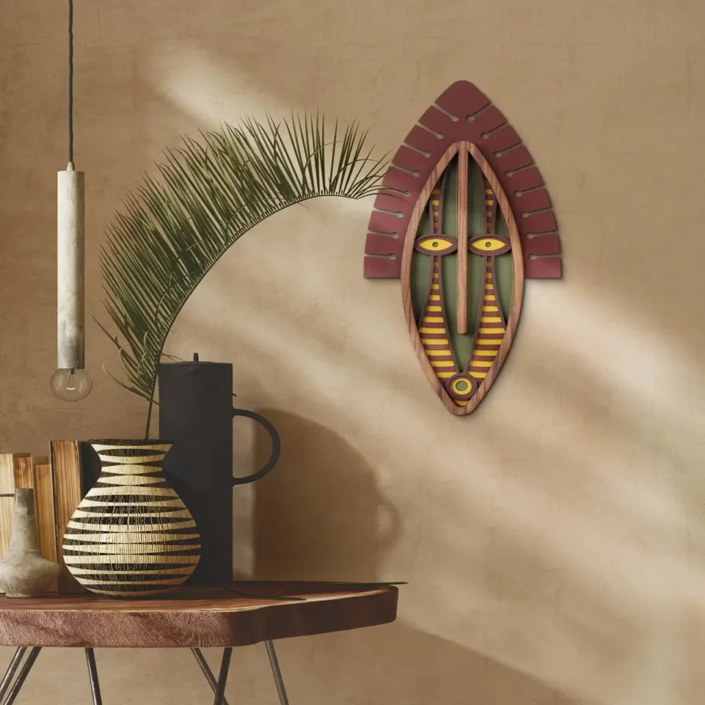 a minimalist with a earth color design by an african inspired wooden wall art