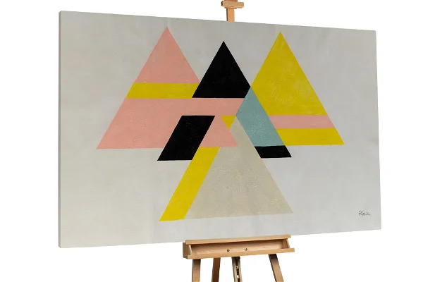 Canvas with colorful abstract triangles arranged dynamically.