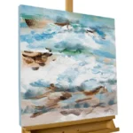 abstract sea beach blue beige acrylic canvas modern art