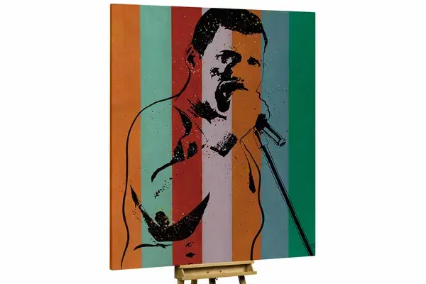 A canvas featuring a man holding a mic depicted in multiple vertical colors.