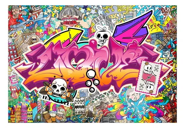 Graffiti inspired wallpaper in colorful design
