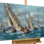 boats blue white acrylic painting on canvas modern art