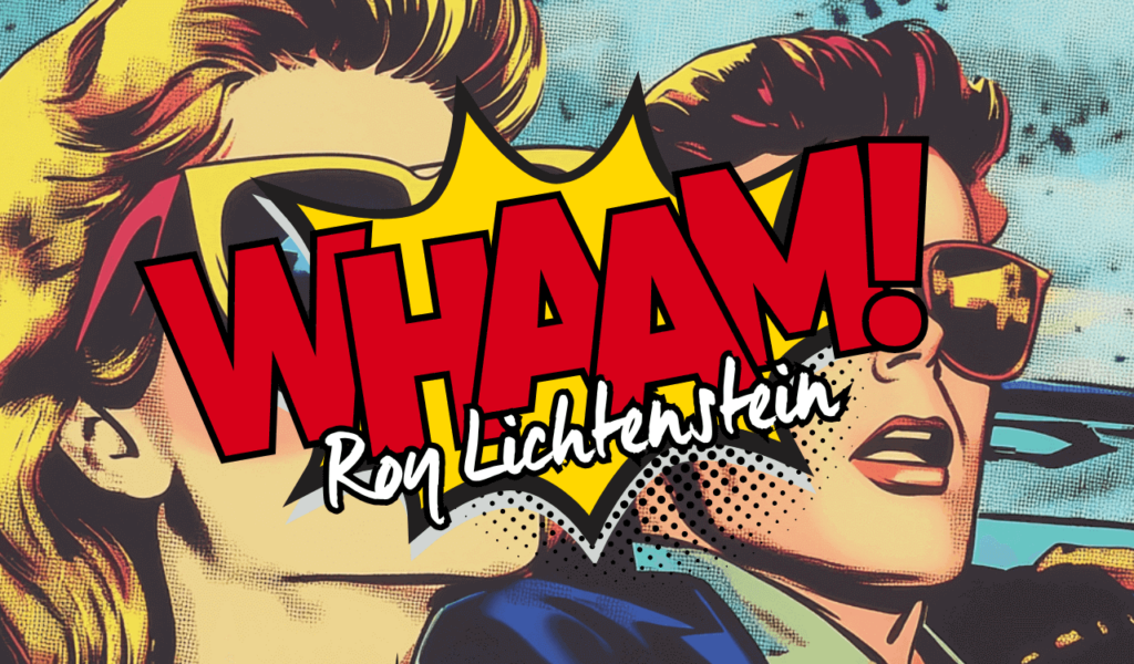 Pop art in comic style with WHAAM! -text and Roy Lichtenstein-inspired illustration