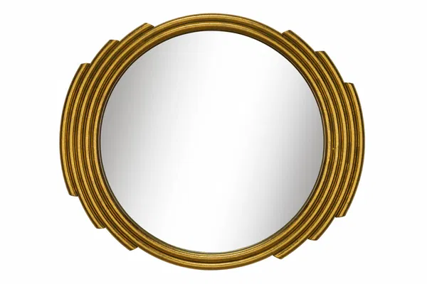 Elegant round mirror with a sleek, modern gold frame, perfect for adding a touch of sophistication to any room.