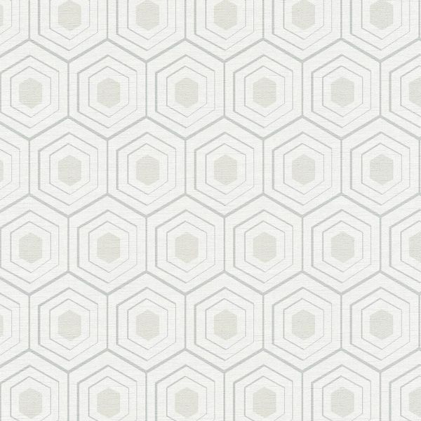 White geometric hexagon patterned wallpaper