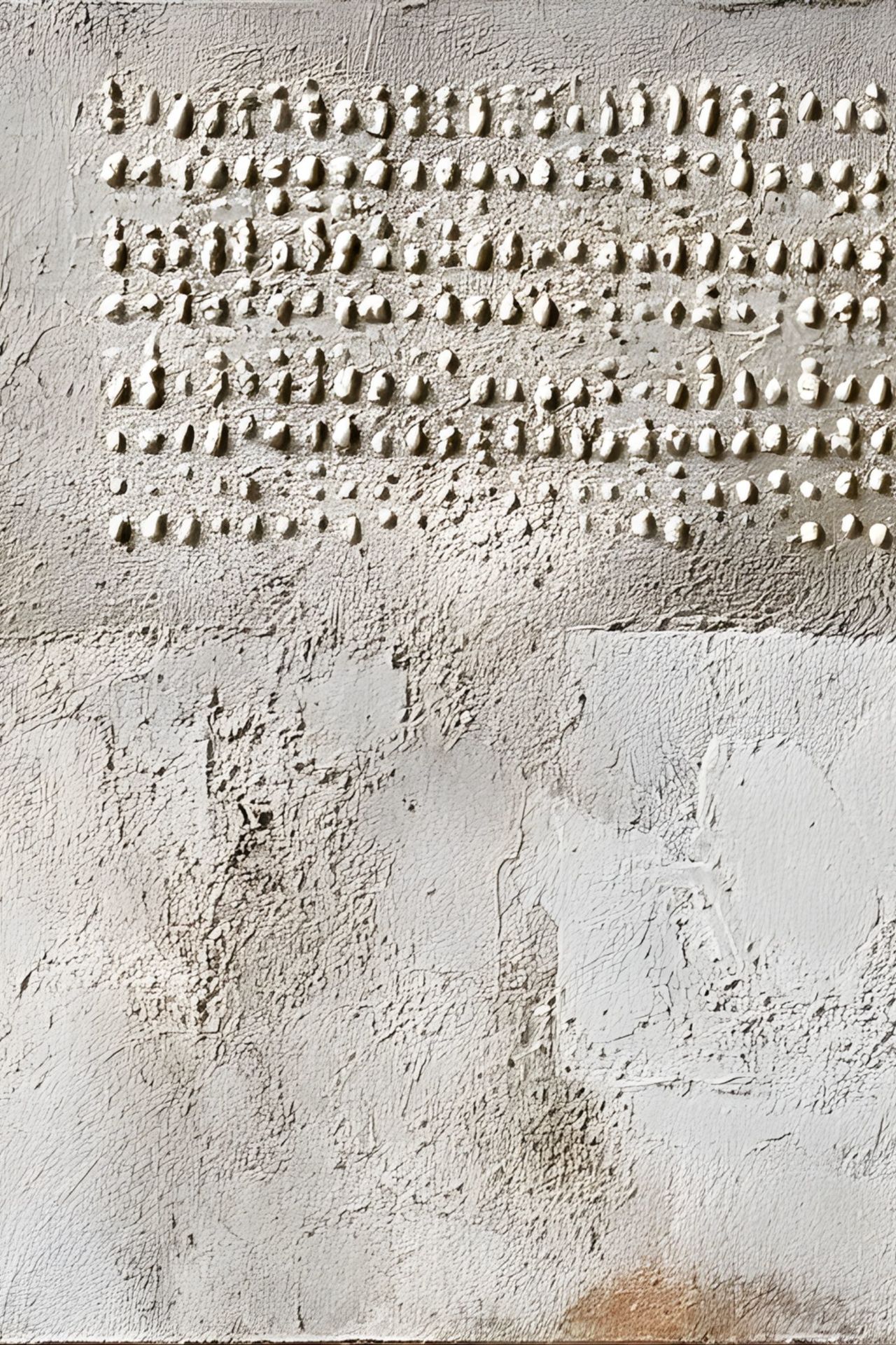 Close-up of raised dotted texture on a neutral abstract artwork.